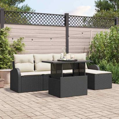 Set de canapele pentru grădină cu pernă 6 pcs Negru Rattan poli GartenMobel Dekor
