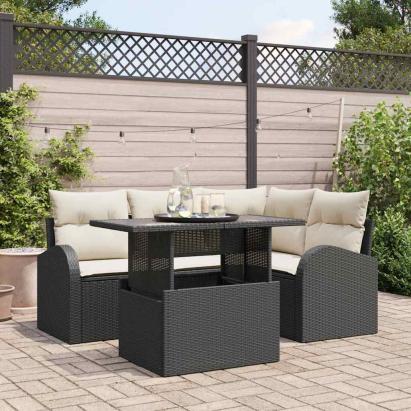 Set de canapele pentru grădină cu pernă 5 pcs Negru Rattan poli GartenMobel Dekor