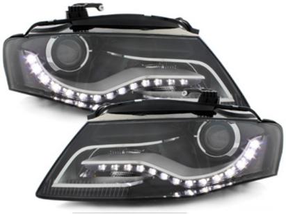 Faruri LED DRL negre pentru Audi A4 B8 8K 2008-2011 cu lumini de zi