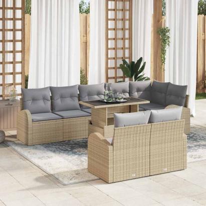 Set de canapele pentru grădină cu pernă 9 pcs Bej Rattan poli GartenMobel Dekor