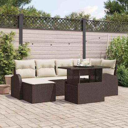 Set de canapele pentru grădină 7 pcs Maro Rattan poli GartenMobel Dekor