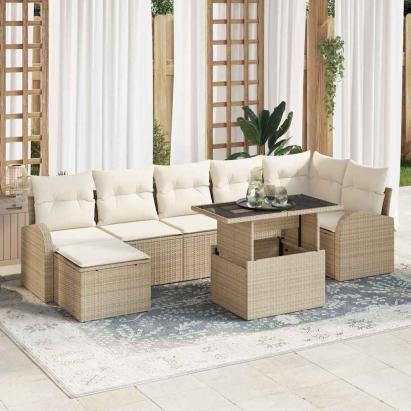 Set de canapele pentru grădină cu pernă 8 pcs Bej Rattan poli GartenMobel Dekor