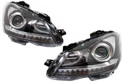 Faruri Bi-Xenon cu LED DRL pentru Mercedes C-Class W204 Facelift 2011-2014