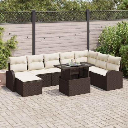 Set de canapele pentru grădină 9 pcs Maro Rattan poli GartenMobel Dekor