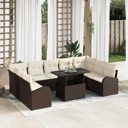 Set de canapele pentru grădină cu pernă 10 pcs Maro Rattan poli GartenMobel Dekor