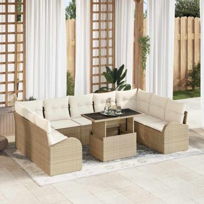 Set de canapele pentru grădină cu pernă 10 pcs Bej Rattan poli GartenMobel Dekor