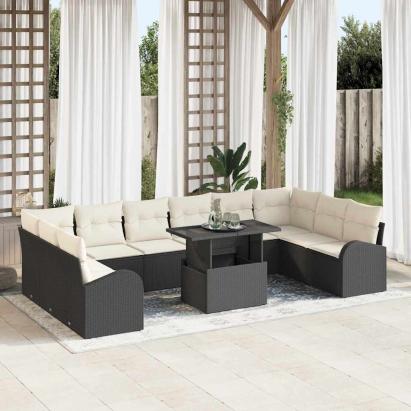 Set de canapele pentru grădină 11 pcs Negru Rattan poli GartenMobel Dekor
