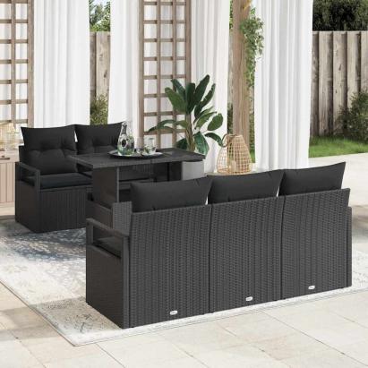 Set de canapele pentru grădină cu pernă 6 pcs Negru Rattan poli GartenMobel Dekor