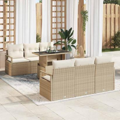 Set de canapele pentru grădină cu pernă 7 pcs Bej Rattan poli GartenMobel Dekor