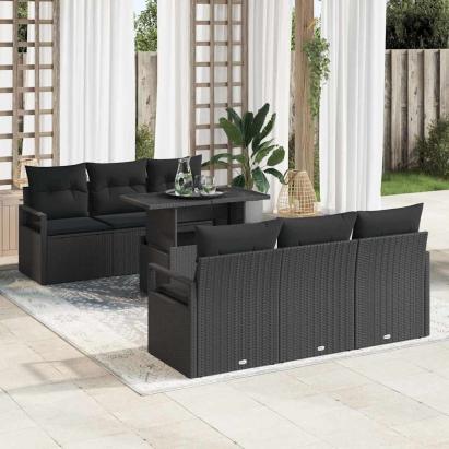 Set de canapele pentru grădină cu pernă 7 pcs Negru Rattan poli GartenMobel Dekor