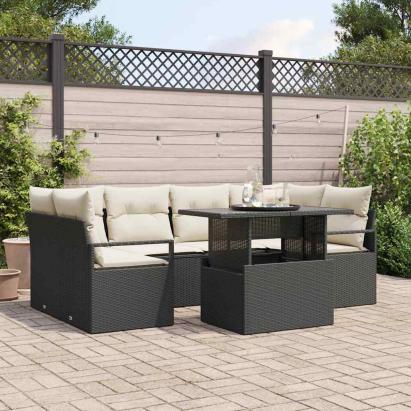 Set de canapele pentru grădină 7 pcs Negru Rattan poli GartenMobel Dekor