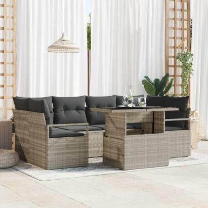 Set de canapele pentru grădină 7 pcs Gri deschis Rattan poli GartenMobel Dekor