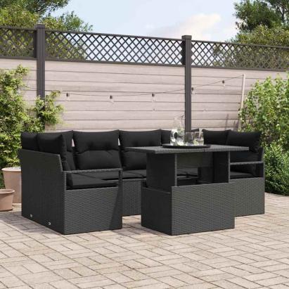 Set de canapele pentru grădină 7 pcs Negru Rattan poli GartenMobel Dekor