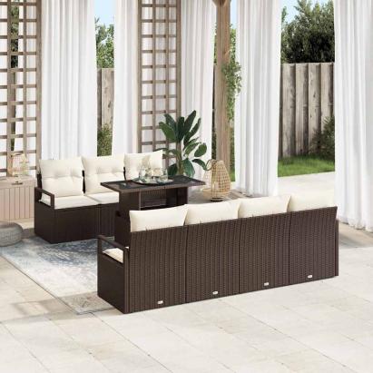 Set de canapele pentru grădină cu pernă 8 pcs Maro Rattan poli GartenMobel Dekor