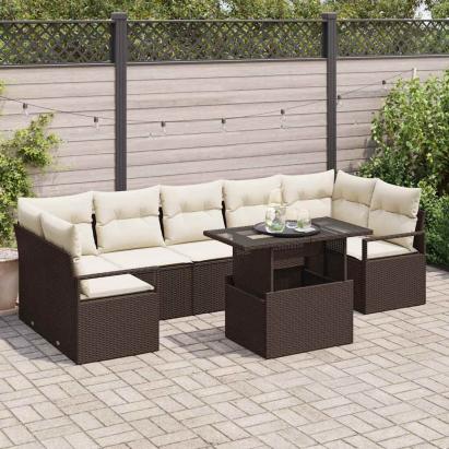 Set de canapele pentru grădină 8 pcs Maro Rattan poli GartenMobel Dekor