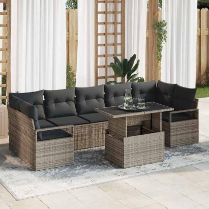 Set de canapele pentru grădină 8 pcs Gri Rattan poli GartenMobel Dekor