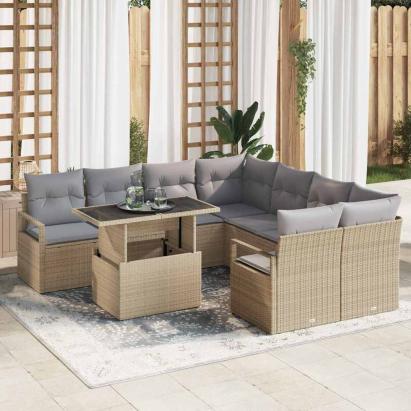 Set de canapele pentru grădină cu pernă 9 pcs Bej Rattan poli GartenMobel Dekor