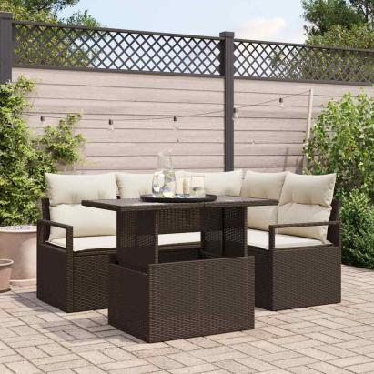 Set de canapele pentru grădină cu pernă 5 pcs Maro Rattan poli GartenMobel Dekor