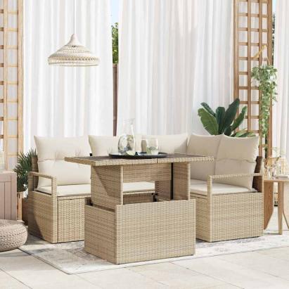 Set de canapele pentru grădină 5 pcs Bej Rattan poli GartenMobel Dekor