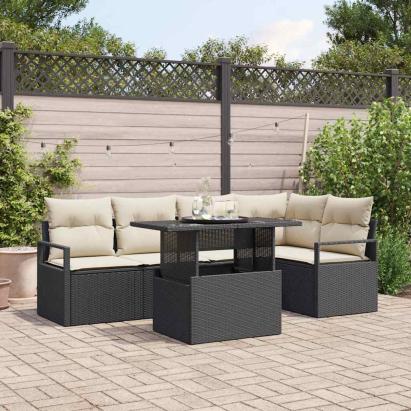 Set de canapele pentru grădină 6 pcs Negru Rattan poli GartenMobel Dekor