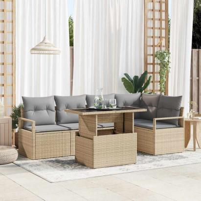 Set de canapele pentru grădină 6 pcs Bej Rattan poli GartenMobel Dekor