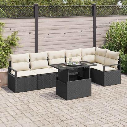 Set de canapele pentru grădină 7 pcs Negru Rattan poli GartenMobel Dekor