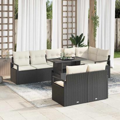 Set de canapele pentru grădină 9 pcs Negru Rattan poli GartenMobel Dekor