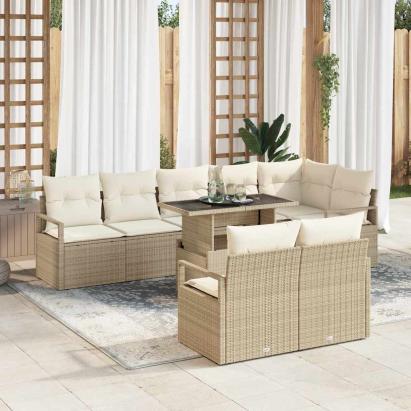 Set de canapele pentru grădină 9 pcs Bej Rattan poli GartenMobel Dekor