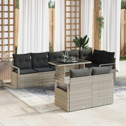 Set de canapele pentru grădină 9 pcs Gri deschis Rattan poli GartenMobel Dekor
