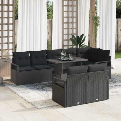 Set de canapele pentru grădină 9 pcs Negru Rattan poli GartenMobel Dekor