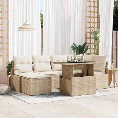 Set de canapele pentru grădină 7 pcs Bej Rattan poli GartenMobel Dekor