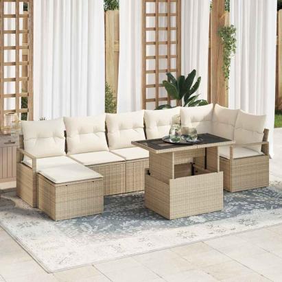 Set de canapele pentru grădină 8 pcs Bej Rattan poli GartenMobel Dekor