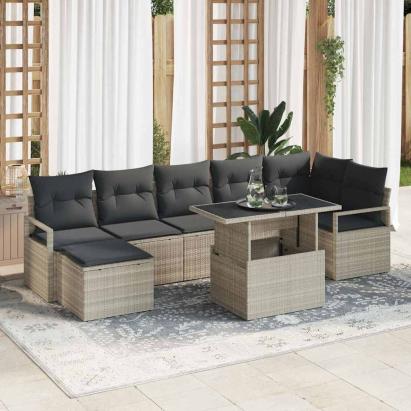 Set de canapele pentru grădină 8 pcs Gri deschis Rattan poli GartenMobel Dekor