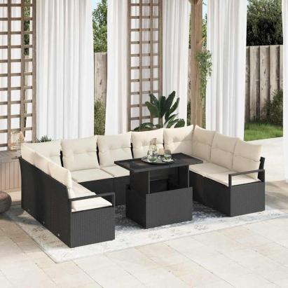 Set de canapele pentru grădină 10 pcs Negru Rattan poli GartenMobel Dekor