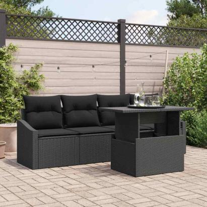 Set de canapele pentru grădină 5 pcs Negru Rattan poli GartenMobel Dekor