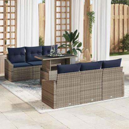 Set de canapele pentru grădină cu pernă 7 pcs Gri poliratan GartenMobel Dekor