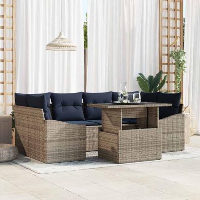 Set de canapele pentru grădină 7 pcs Gri Rattan poli GartenMobel Dekor