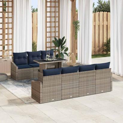 Set de canapele pentru grădină cu pernă 8 pcs Gri poliratan GartenMobel Dekor