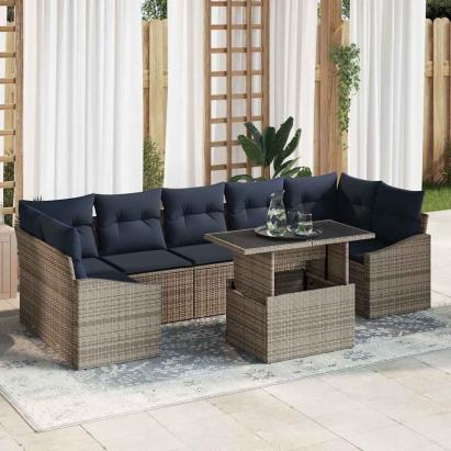 Set de canapele pentru grădină 8 pcs Gri Rattan poli GartenMobel Dekor
