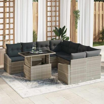 Set de canapele pentru grădină 9 pcs Gri deschis Rattan poli GartenMobel Dekor