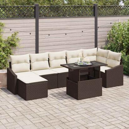Set de canapele pentru grădină cu pernă 8 pcs Maro și Crem GartenMobel Dekor