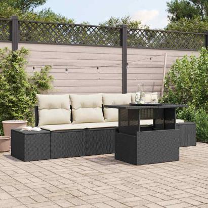 Set de canapele pentru grădină cu pernă 5 pcs Negru și Crem GartenMobel Dekor