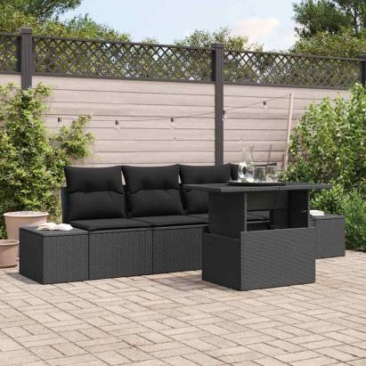 Set de canapele pentru grădină cu pernă cu pernă 5 pcs Negru GartenMobel Dekor