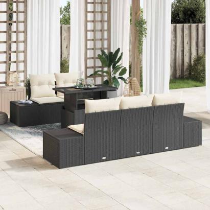 Set de canapele pentru grădină cu pernă 6 pcs Negru și Crem GartenMobel Dekor