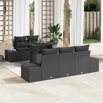 Set de canapele pentru grădină cu pernă cu pernă 6 pcs Negru GartenMobel Dekor