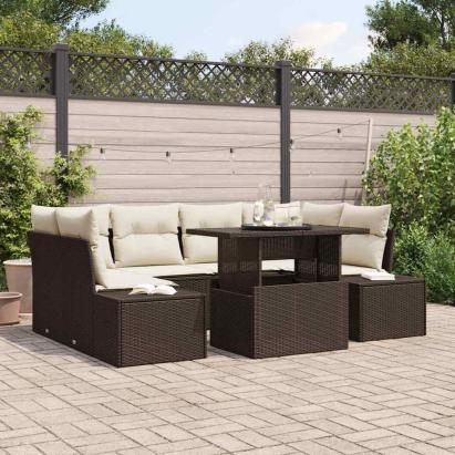 Set de canapele pentru grădină cu pernă 7 pcs Maro și Crem GartenMobel Dekor
