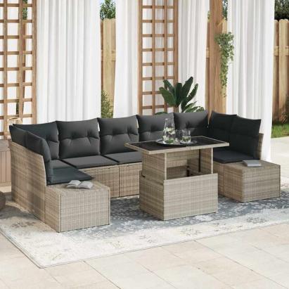Set de canapele pentru grădină 8 pcs Gri deschis și gri închis GartenMobel Dekor