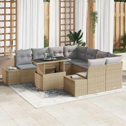 Set de canapele pentru grădină 9 pcs Beige și gri deschis GartenMobel Dekor
