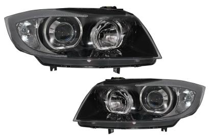 Faruri Angel Eyes BMW Seria 3 E90 Sedan E91 Touring (03.2005-2011) Negru