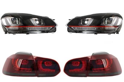 Faruri LED pentru VW Golf 6 (2008-2013) cu stopuri R20 Red Strip